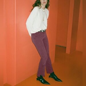 NEW Mother The Insider Crop Step Fray Mauve Wine 34